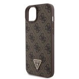 Guess PU 4G Strass Triangle Metal Logo Zadní Kryt pro iPhone 15 Plus Brown