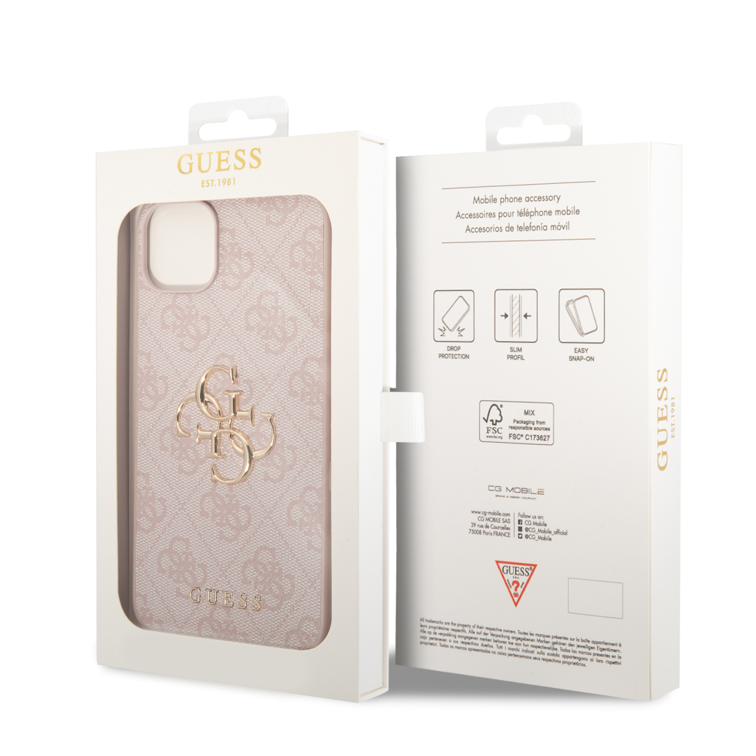 Guess PU 4G Metal Logo Zadní Kryt pro iPhone 15 Plus Pink