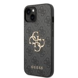 Guess PU 4G Metal Logo Zadní Kryt pro iPhone 15 Plus Grey