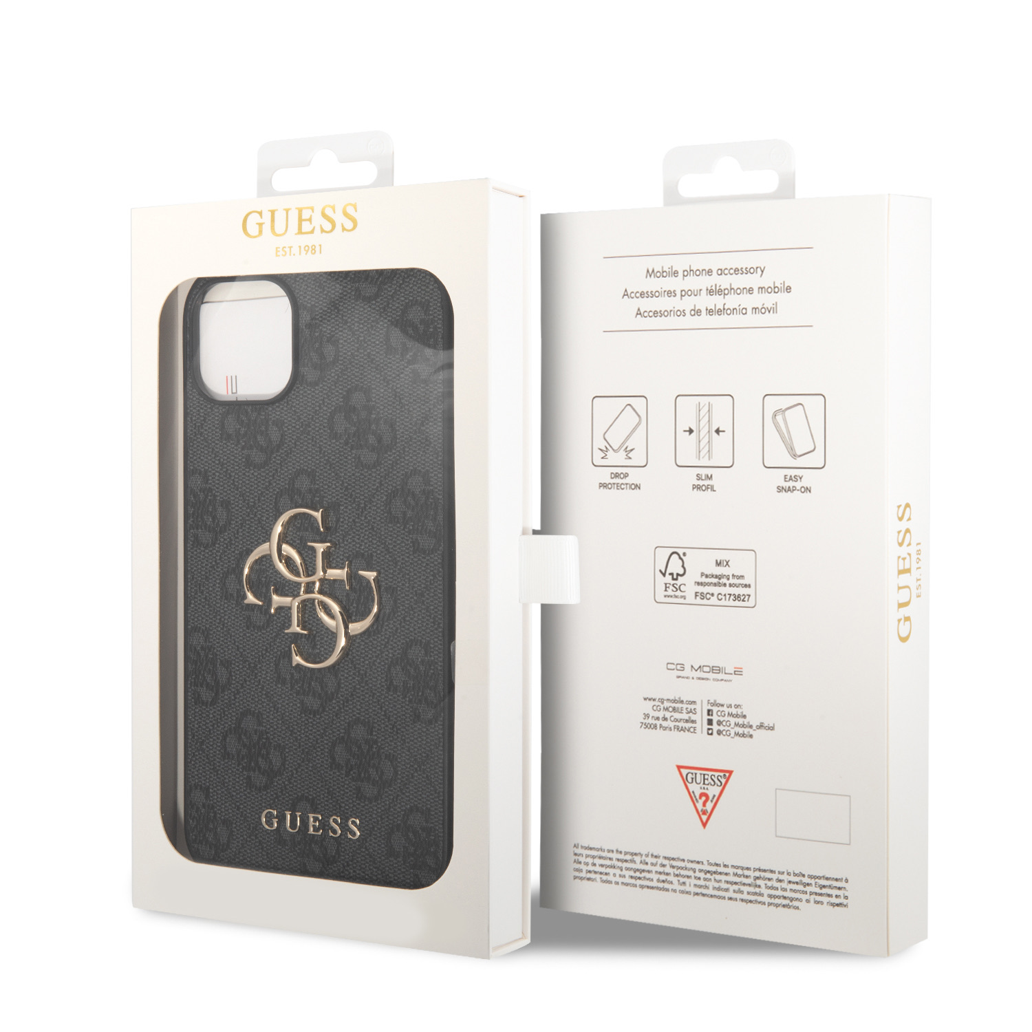 Guess PU 4G Metal Logo Zadní Kryt pro iPhone 15 Plus Grey