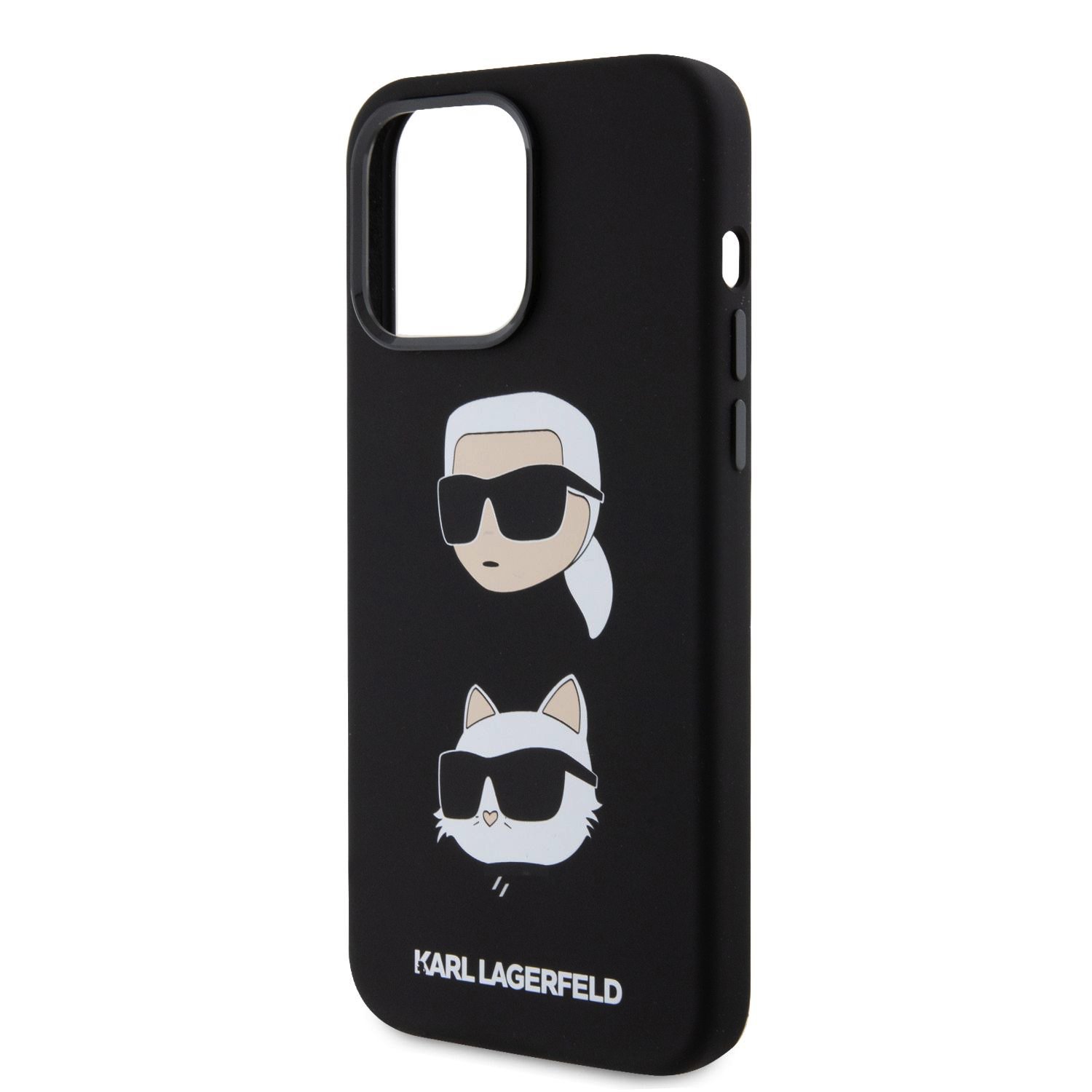 Karl Lagerfeld Liquid Silicone Karl and Choupette Heads Zadní Kryt pro iPhone 15 Pro Max Black