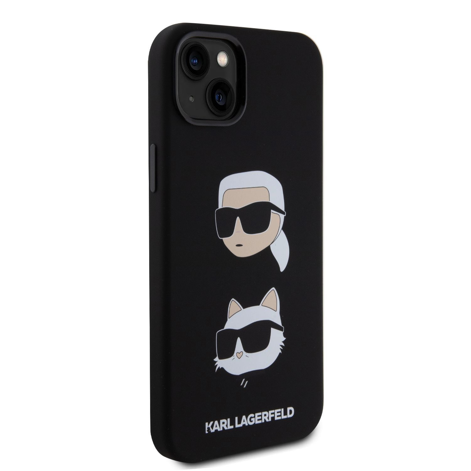 Karl Lagerfeld Liquid Silicone Karl and Choupette Heads Zadní Kryt pro iPhone 15 Plus Black