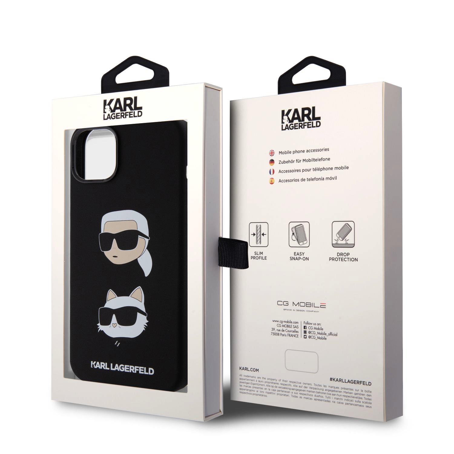 Karl Lagerfeld Liquid Silicone Karl and Choupette Heads Zadní Kryt pro iPhone 15 Plus Black
