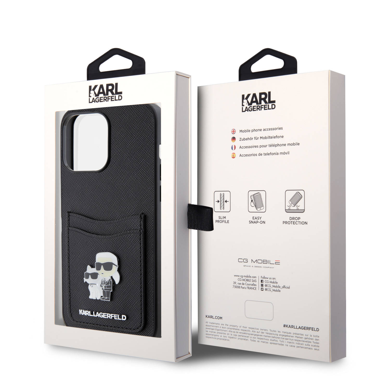 Karl Lagerfeld PU Saffiano Card Slot Metal Karl and Choupette Zadní Kryt pro iPhone 15 Pro Max Black