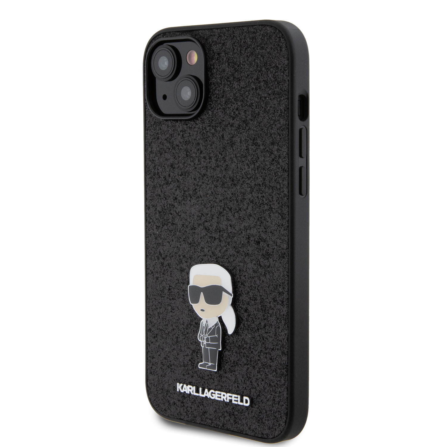 Karl Lagerfeld Fixed Glitter Metal Ikonik Zadní Kryt pro iPhone 15 Plus Black
