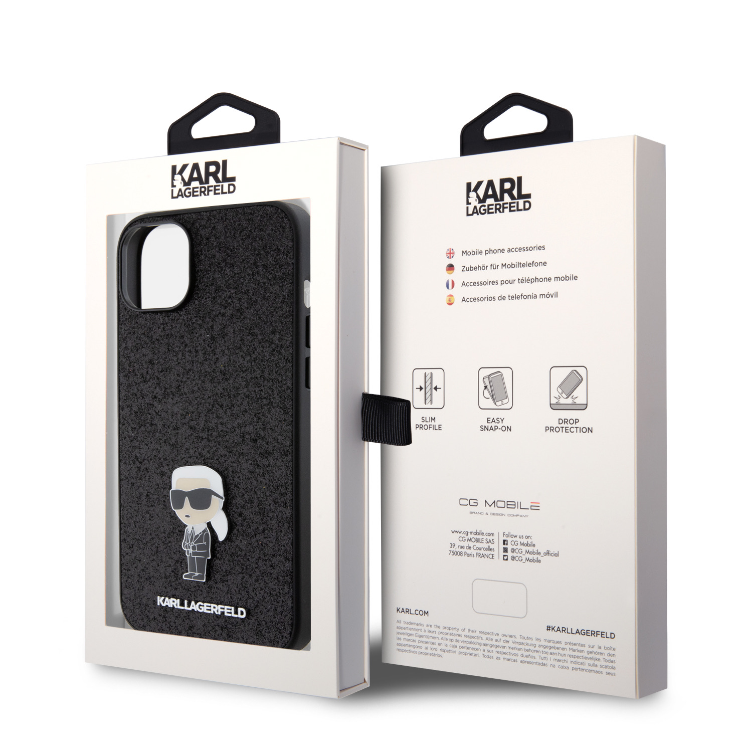 Karl Lagerfeld Fixed Glitter Metal Ikonik Zadní Kryt pro iPhone 15 Plus Black