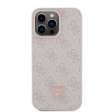 Guess PU 4G Strass Triangle Metal Logo Zadní Kryt pro iPhone 15 Pro Max Pink