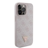 Guess PU 4G Strass Triangle Metal Logo Zadní Kryt pro iPhone 15 Pro Max Pink