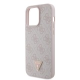 Guess PU 4G Strass Triangle Metal Logo Zadní Kryt pro iPhone 15 Pro Max Pink