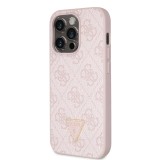 Guess PU 4G Strass Triangle Metal Logo Zadní Kryt + Crossbody Popruh pro iPhone 15 Pro Max Pink