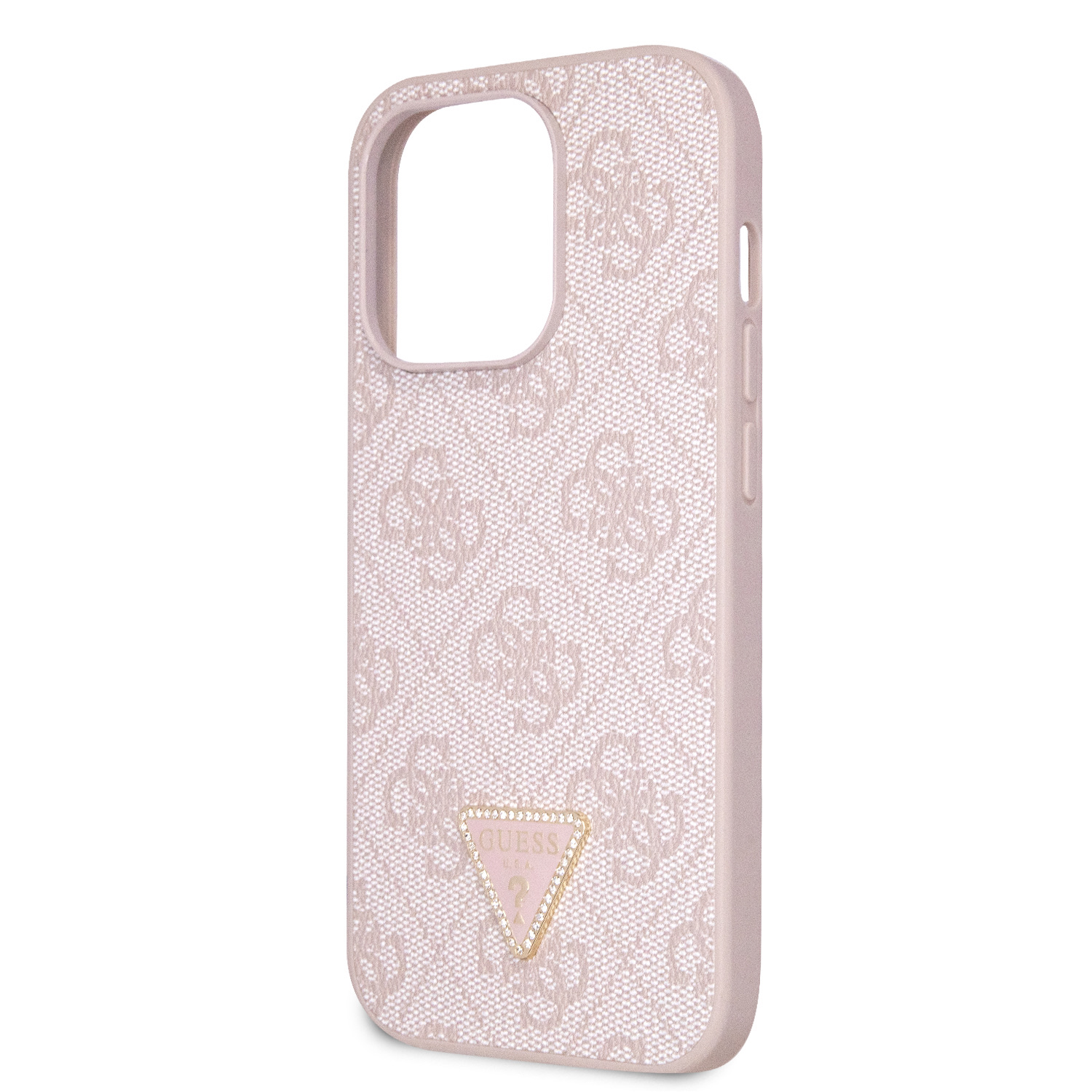 Guess PU 4G Strass Triangle Metal Logo Zadní Kryt + Crossbody Popruh pro iPhone 15 Pro Max Pink