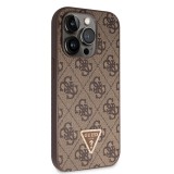 Guess PU 4G Strass Triangle Metal Logo Zadní Kryt + Crossbody Popruh pro iPhone 15 Pro Brown