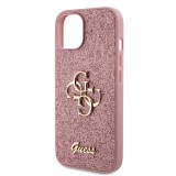 Guess PU Fixed Glitter 4G Metal Logo Zadní Kryt pro iPhone 15 Pink