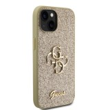 Guess PU Fixed Glitter 4G Metal Logo Zadní Kryt pro iPhone 15 Gold