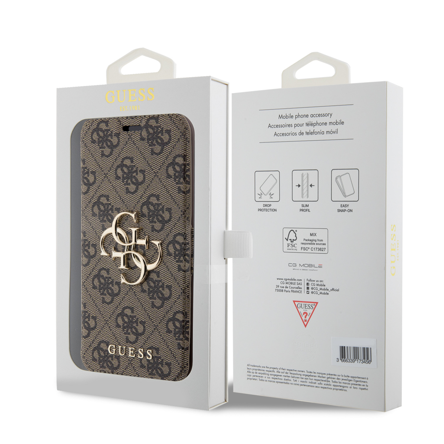 Guess PU 4G Metal Logo Book Pouzdro pro iPhone 15 Pro Max Brown