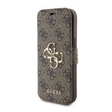Flipové puzdro Guess PU 4G Metal Logo Book pre Apple iPhone 15 Pro, hnedá