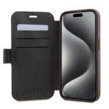 Flipové puzdro Guess PU 4G Metal Logo Book pre Apple iPhone 15 Pro, hnedá