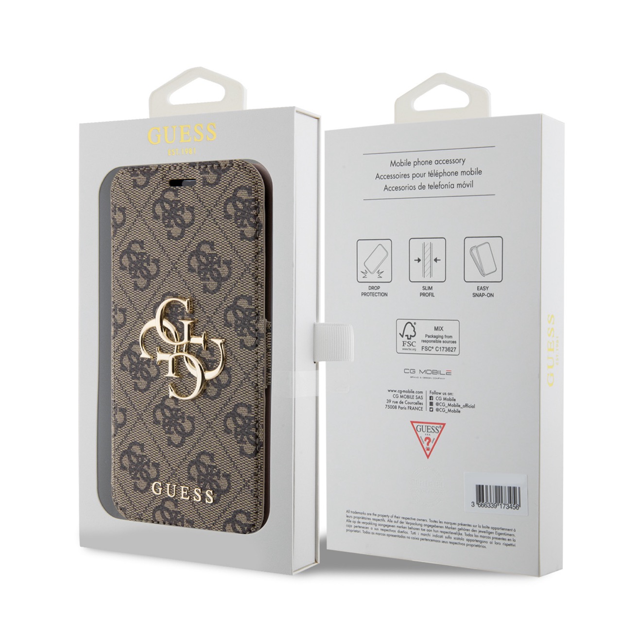 Flipové puzdro Guess PU 4G Metal Logo Book pre Apple iPhone 15 Pro, hnedá