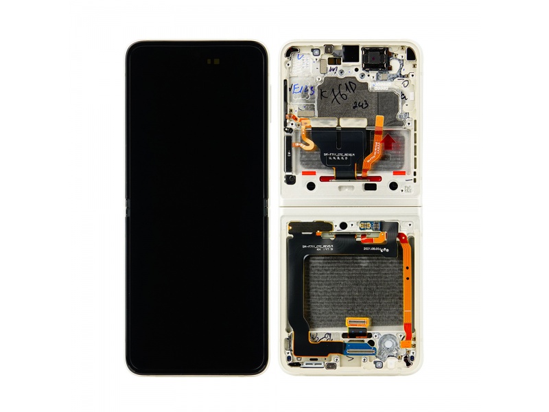 LCD + dotyk + rámček pre Samsung Galaxy Z Flip 3 5G bez kamery, cream (Service Pack)