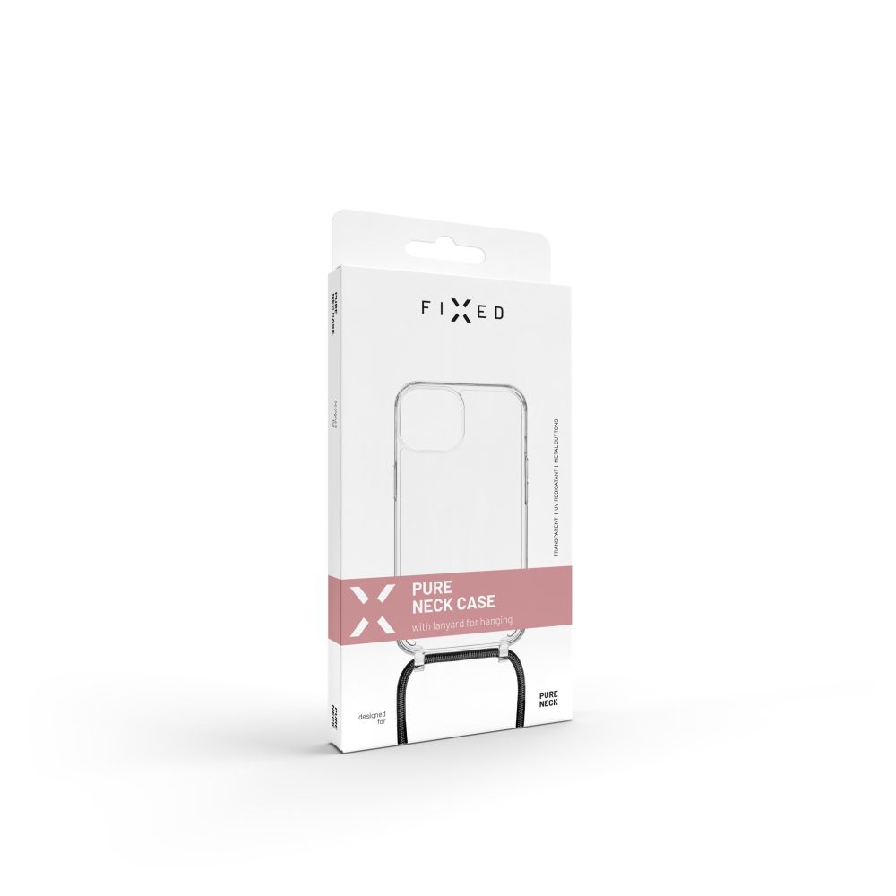 Pouzdro FIXED Pure Neck s černou šňůrkou na krk pro Apple iPhone 15 Plus