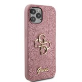 Guess PU Fixed Glitter 4G Metal Logo Zadní Kryt pro iPhone 12/12 Pro Pink