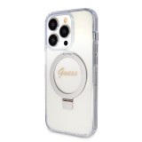 Guess IML Ring Stand Glitter MagSafe Zadní Kryt pro iPhone 15 Pro Max Transparent