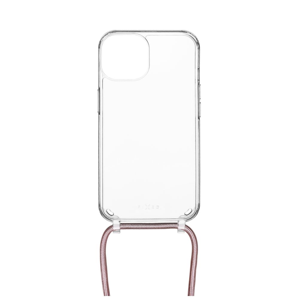 Pouzdro FIXED Pure Neck s růžovou šňůrkou na krk pro Samsung Galaxy A15 5G