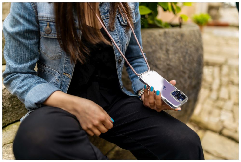 Pouzdro FIXED Pure Neck s růžovou šňůrkou na krk pro Samsung Galaxy A15 5G