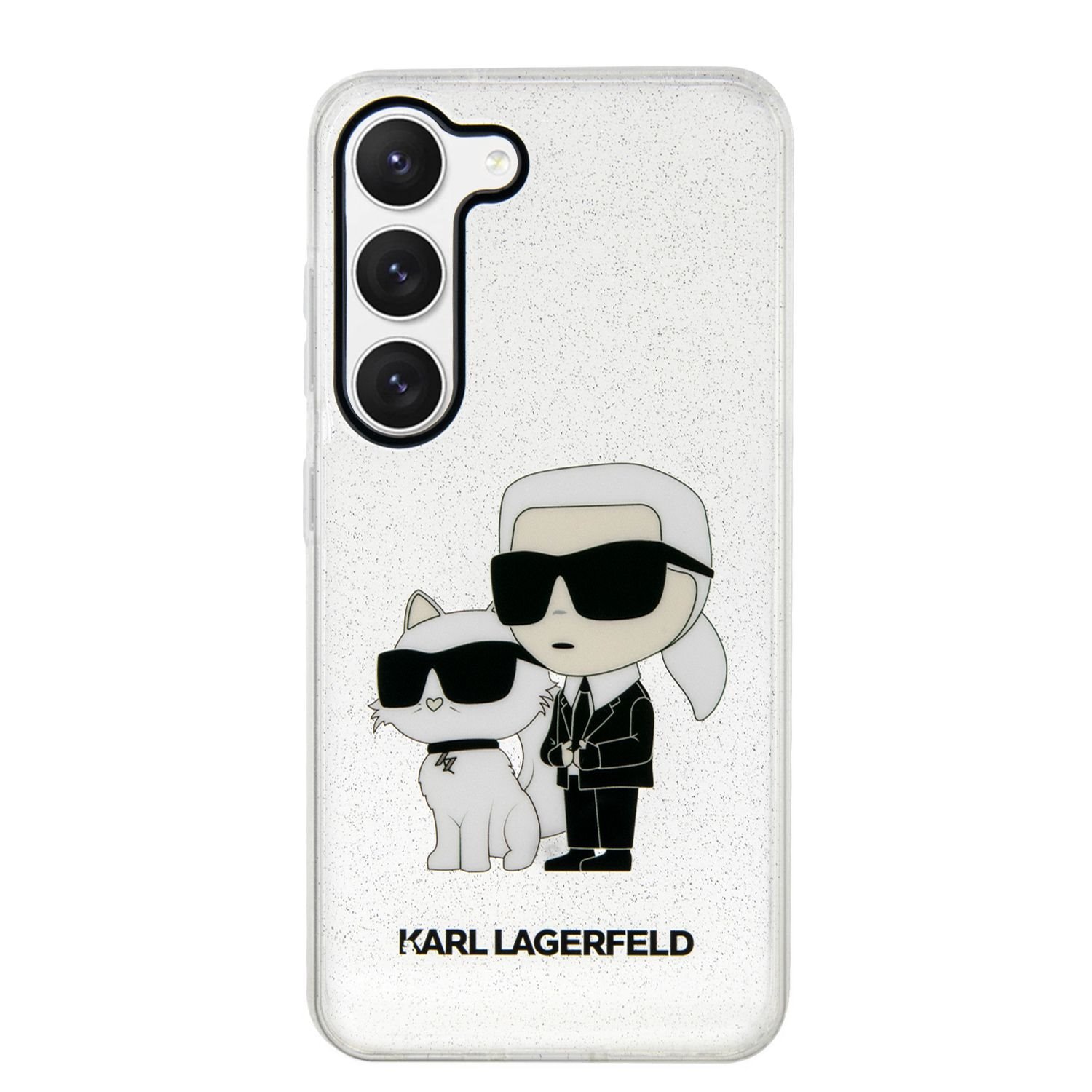Karl Lagerfeld IML Glitter Karl and Choupette NFT Zadní Kryt pro Samsung Galaxy S23+ Transparent