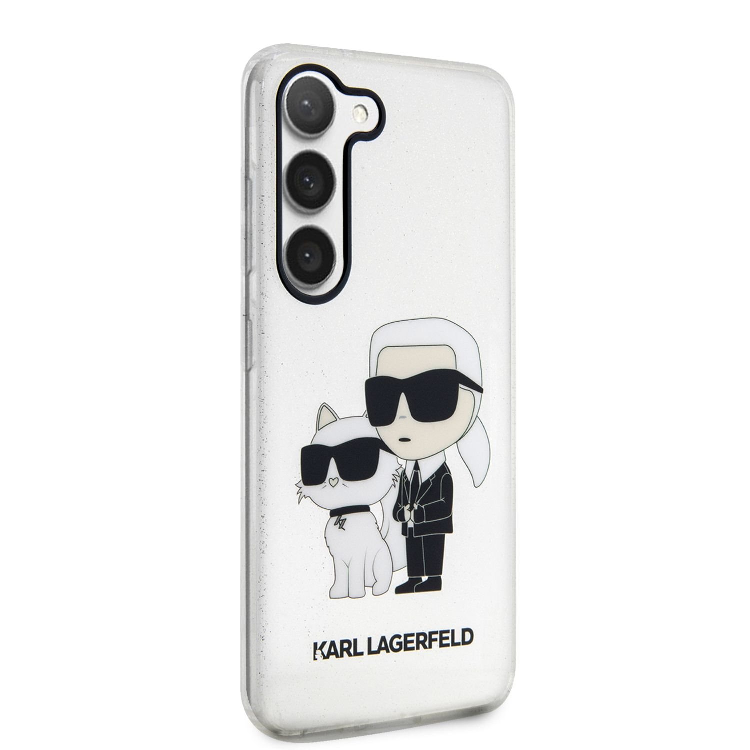 Karl Lagerfeld IML Glitter Karl and Choupette NFT Zadní Kryt pro Samsung Galaxy S23+ Transparent