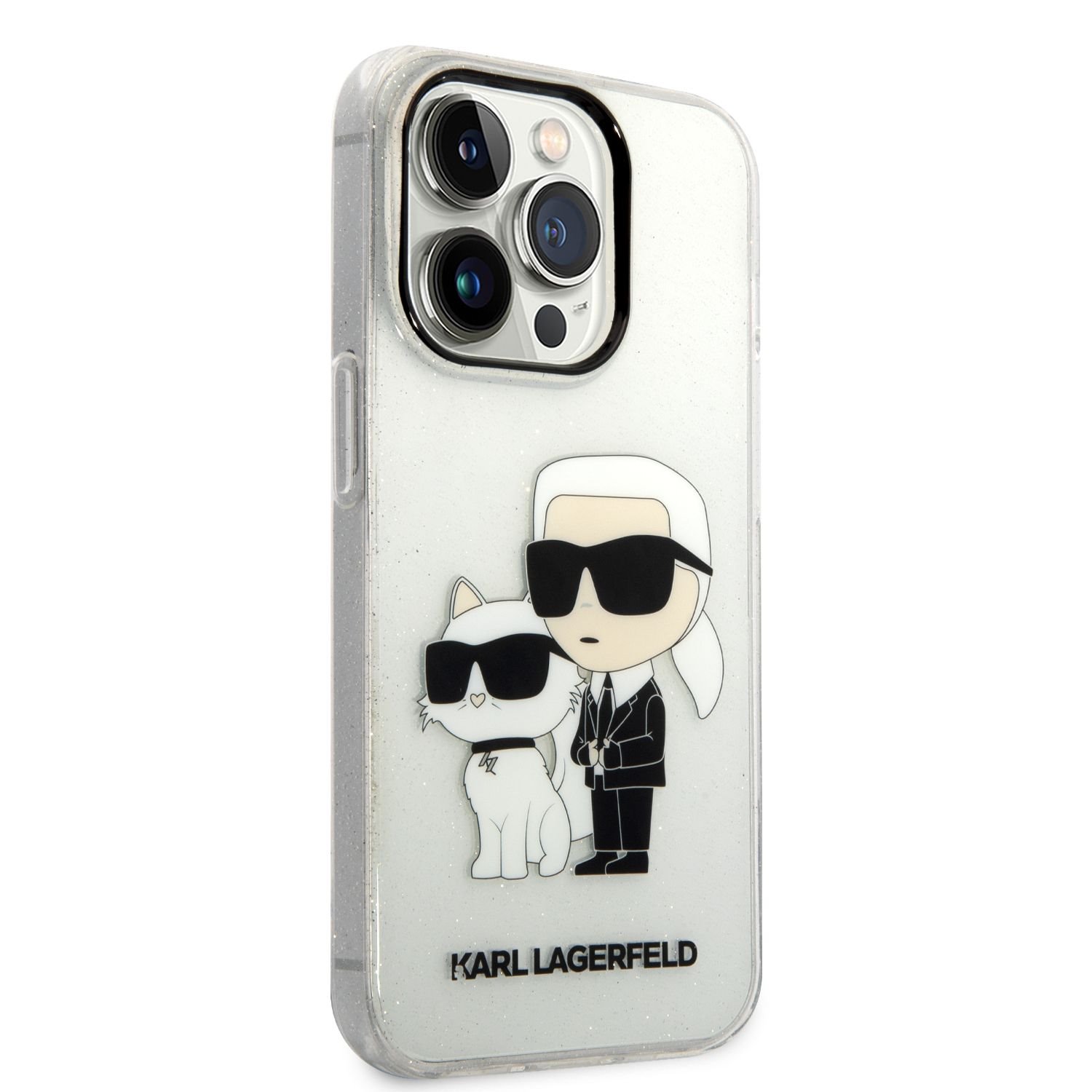 Karl Lagerfeld IML Glitter Karl and Choupette NFT Zadní Kryt pro iPhone 14 Pro Max Transparent