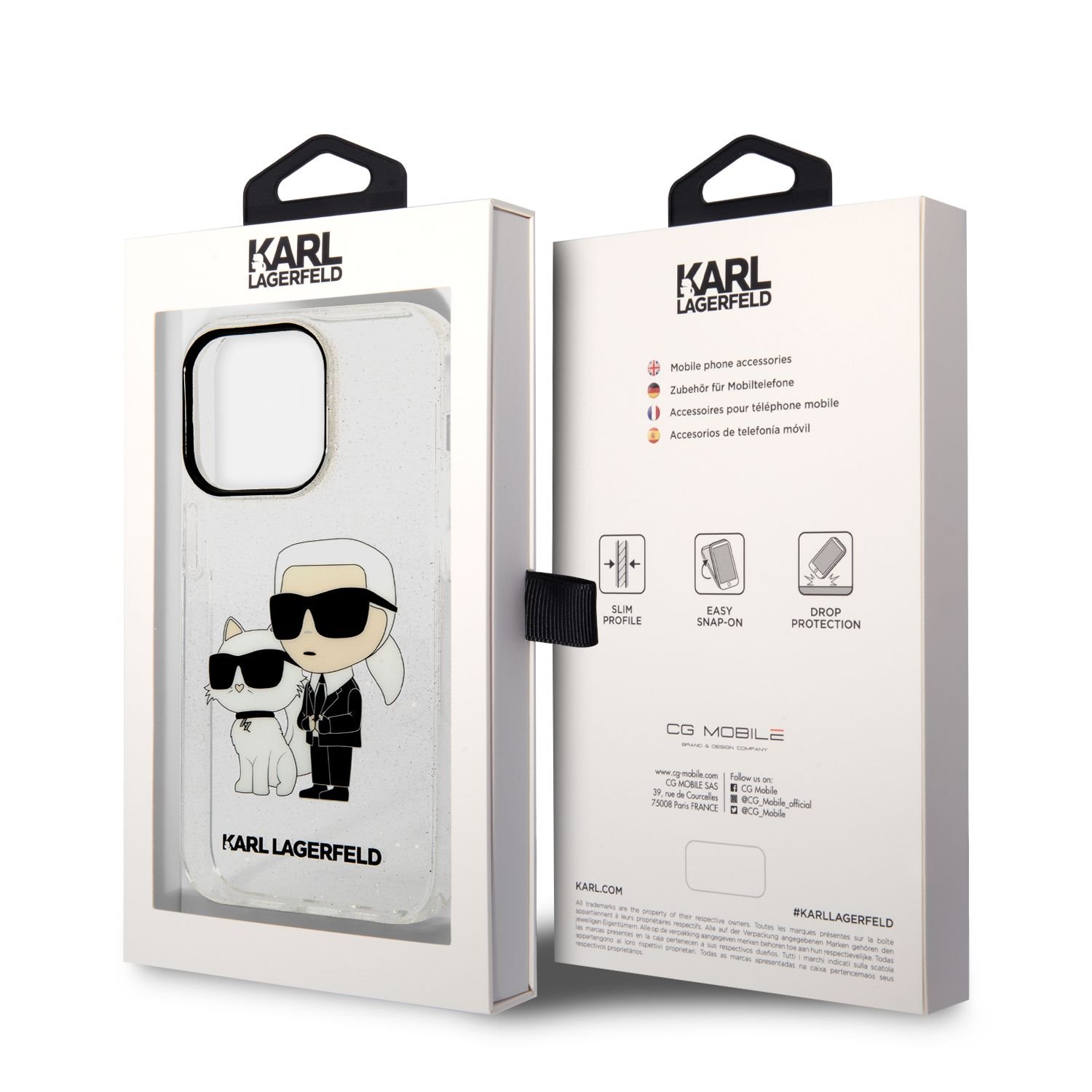 Karl Lagerfeld IML Glitter Karl and Choupette NFT Zadní Kryt pro iPhone 14 Pro Transparent