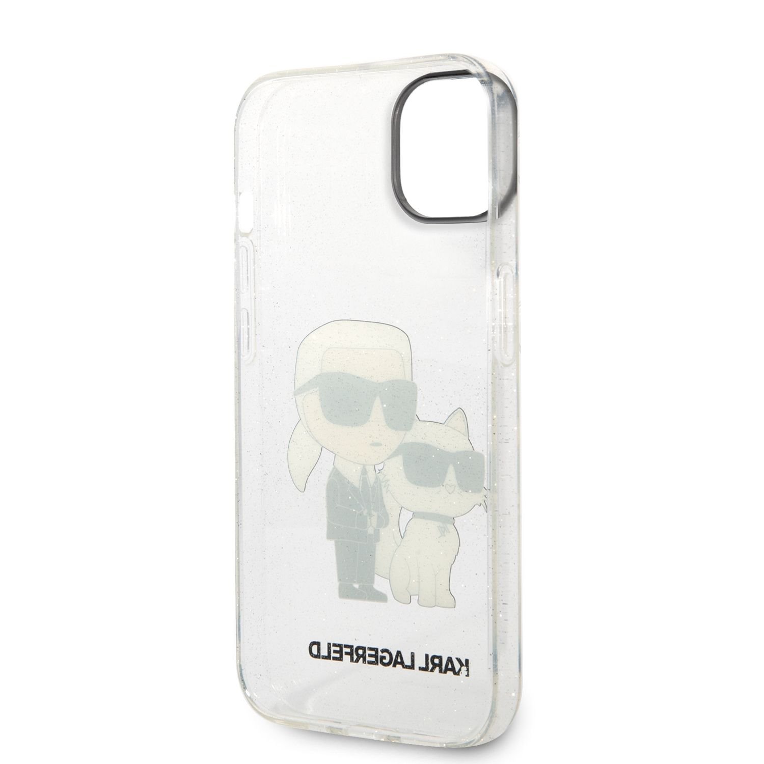 Karl Lagerfeld IML Glitter Karl and Choupette NFT Zadní Kryt pro iPhone 14 Plus Transparent