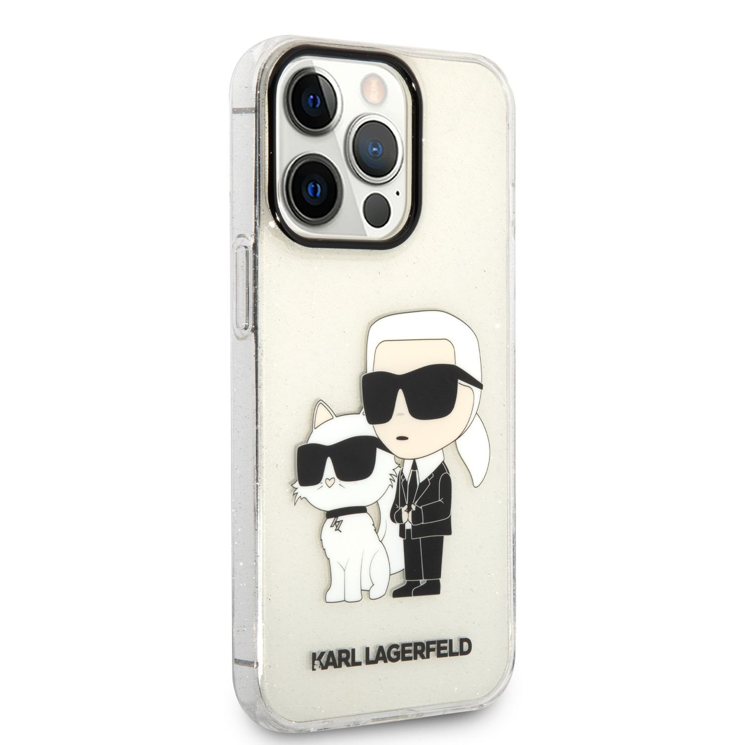 Karl Lagerfeld IML Glitter Karl and Choupette NFT Zadní Kryt pro iPhone 13 Pro Transparent