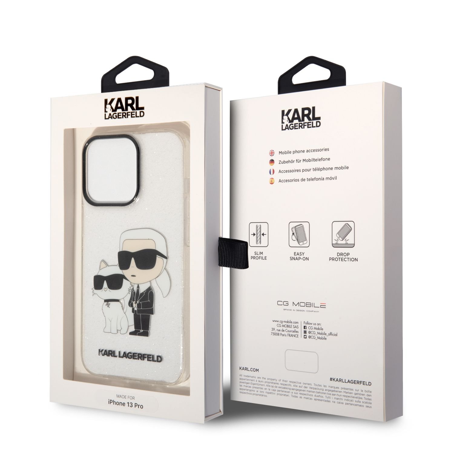 Karl Lagerfeld IML Glitter Karl and Choupette NFT Zadní Kryt pro iPhone 13 Pro Transparent