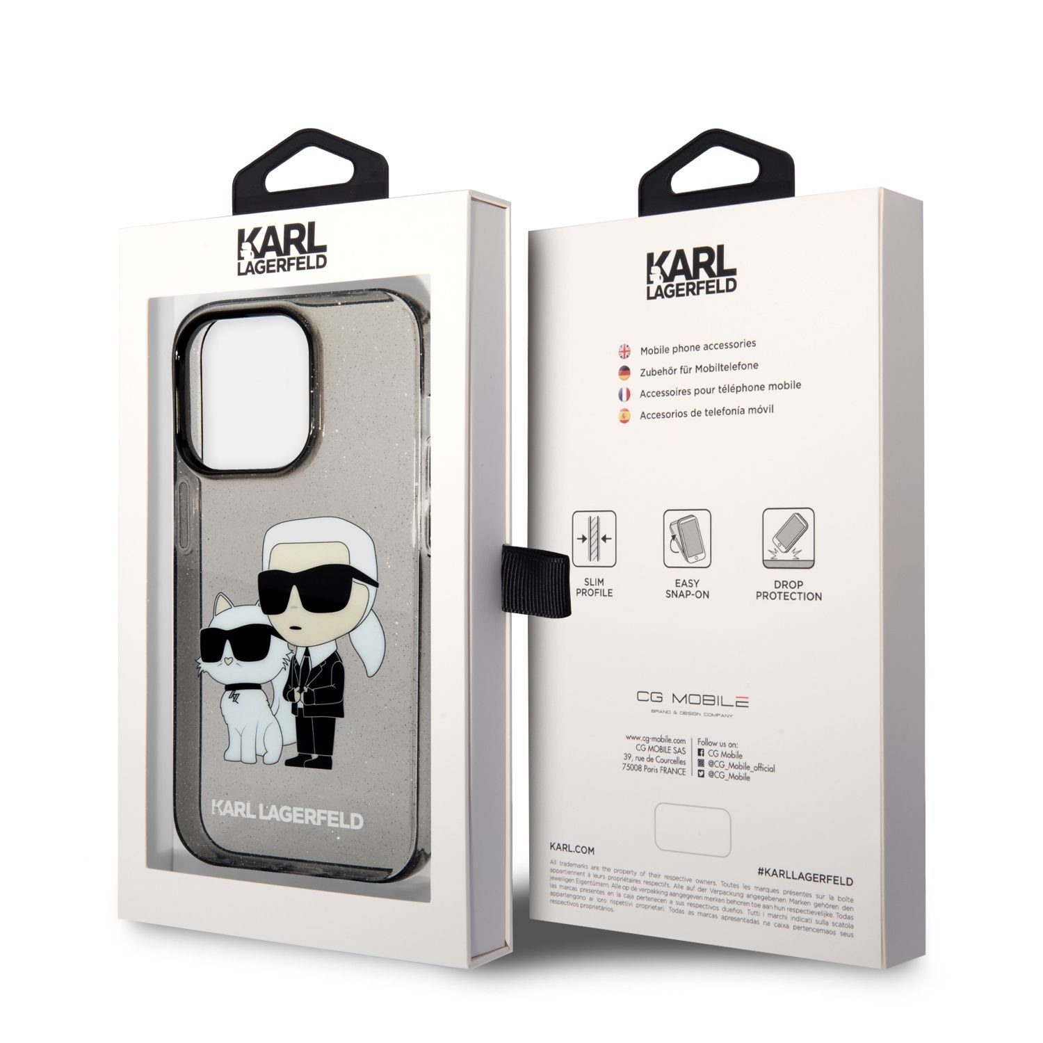Karl Lagerfeld IML Glitter Karl and Choupette NFT Zadní Kryt pro iPhone 14 Pro Max Black