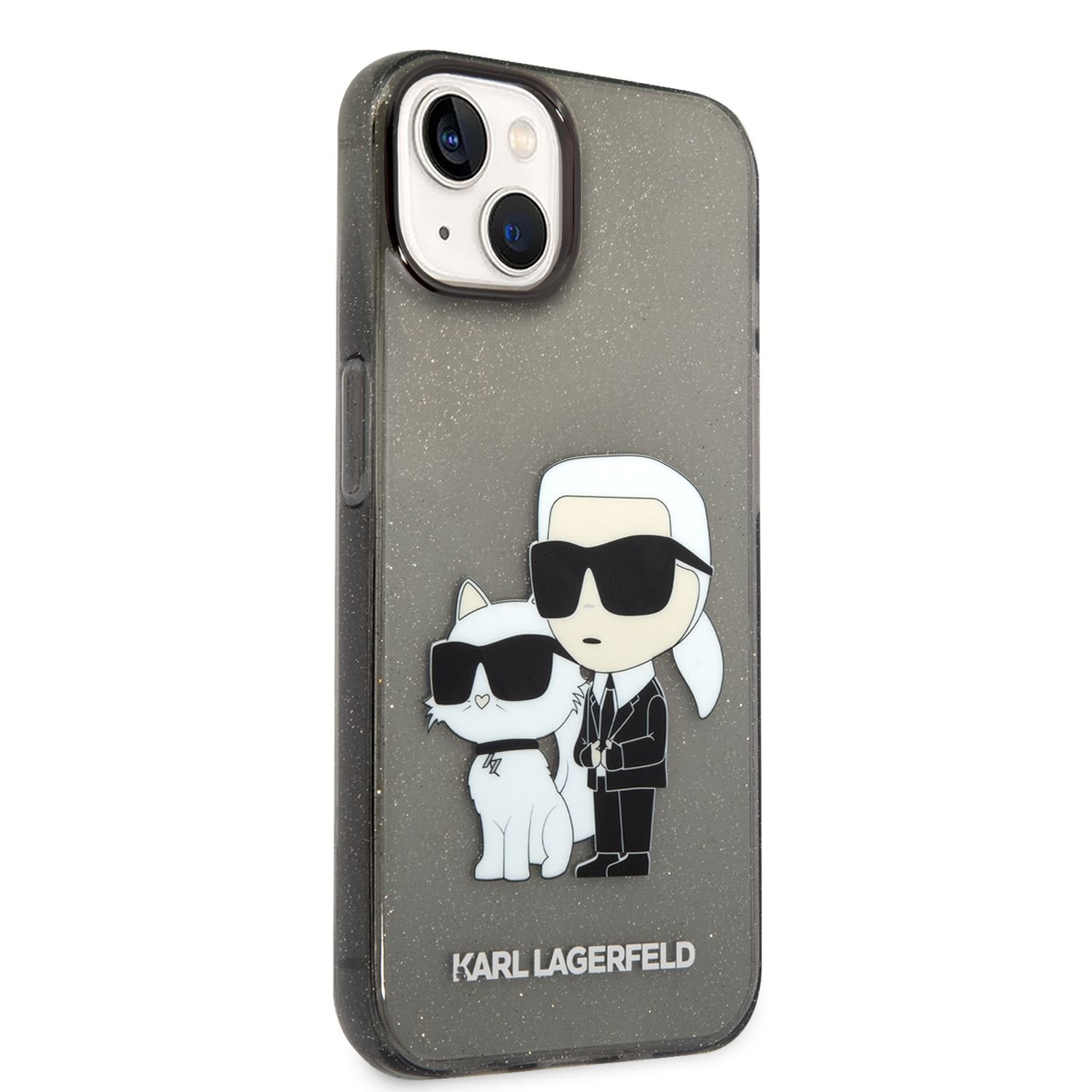 Karl Lagerfeld IML Glitter Karl and Choupette NFT Zadní Kryt pro iPhone 14 Black