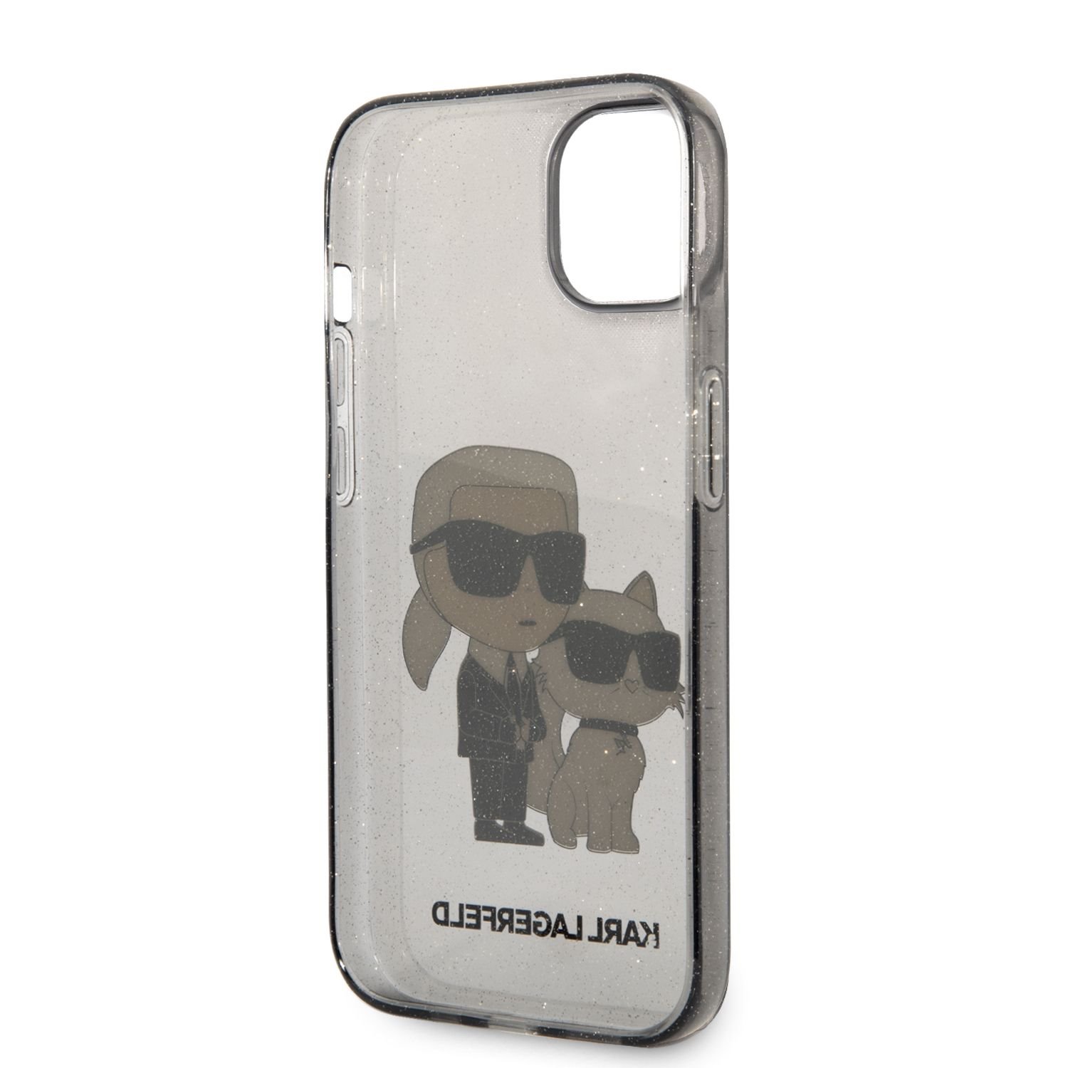 Karl Lagerfeld IML Glitter Karl and Choupette NFT Zadní Kryt pro iPhone 14 Black