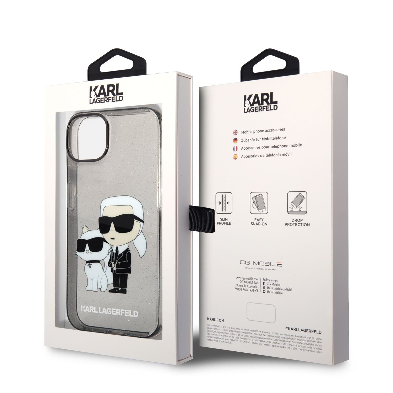Karl Lagerfeld IML Glitter Karl and Choupette NFT Zadní Kryt pro iPhone 14 Black