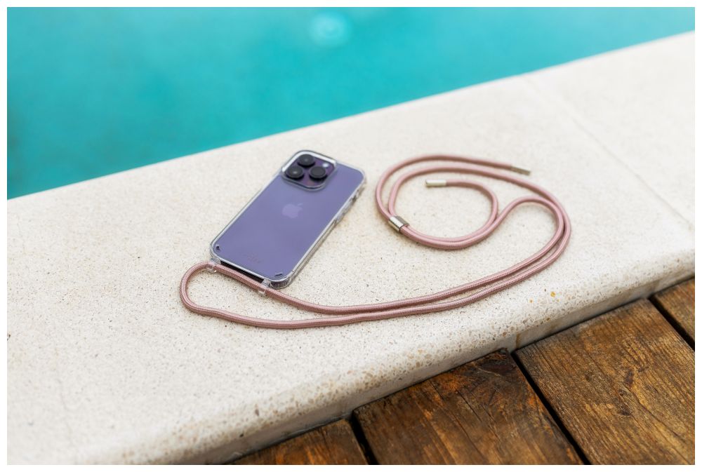 Pouzdro FIXED Pure Neck s růžovou šňůrkou na krk pro Samsung Galaxy A15