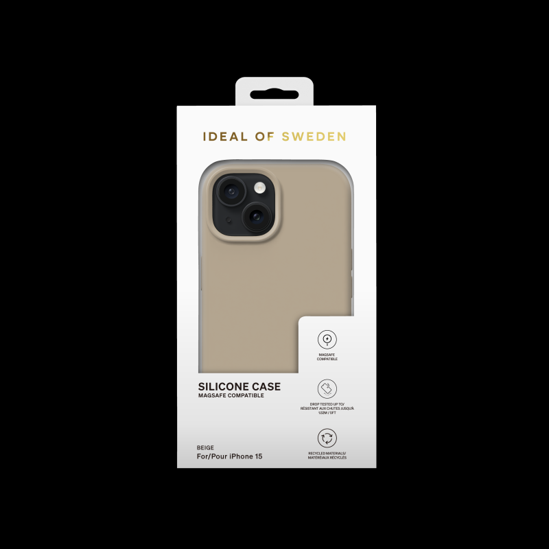 Silikónový ochranný kryt s MagSafe iDeal Of Sweden pre Apple iPhone 15, beige