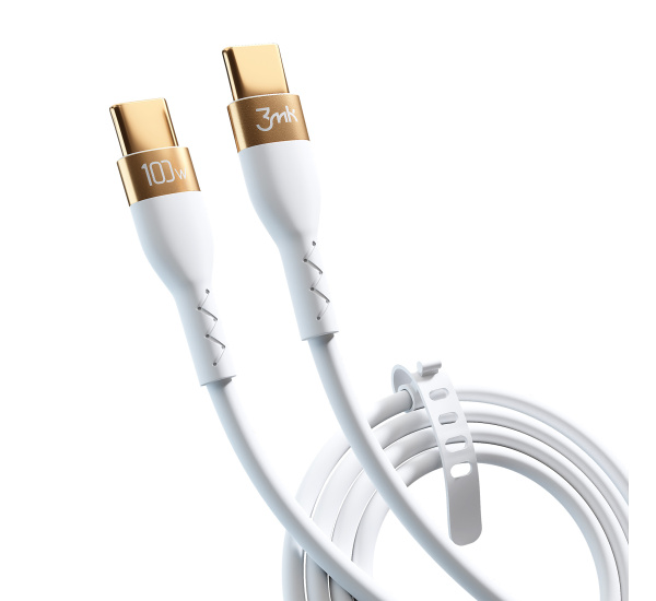 Dáta kábel 3mk Hyper Silicone USB-C/USB-C (PD), 100W, 5A, 2m, biela