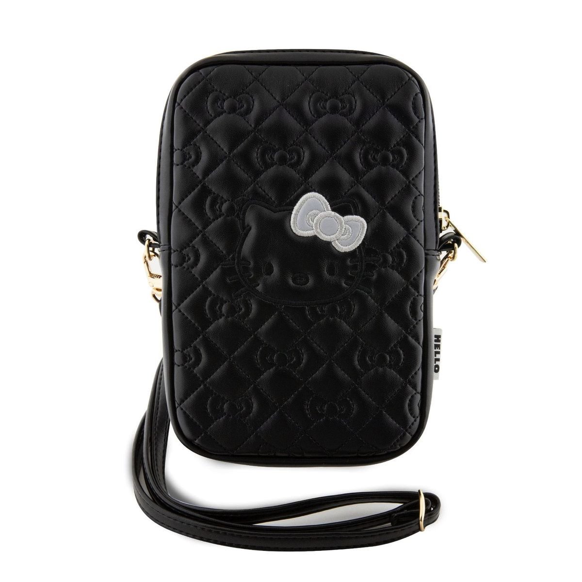 Hello Kitty PU Leather Quilted Pattern Kitty Head Logo Phone Bag Black