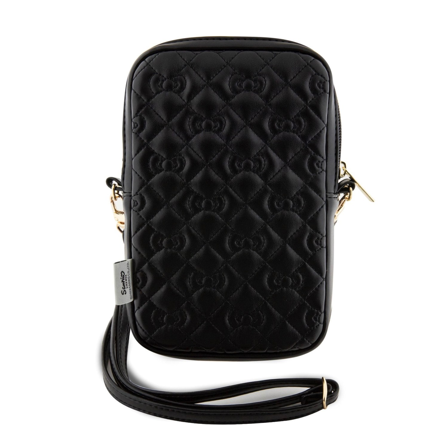 Hello Kitty PU Leather Quilted Pattern Kitty Head Logo Phone Bag Black