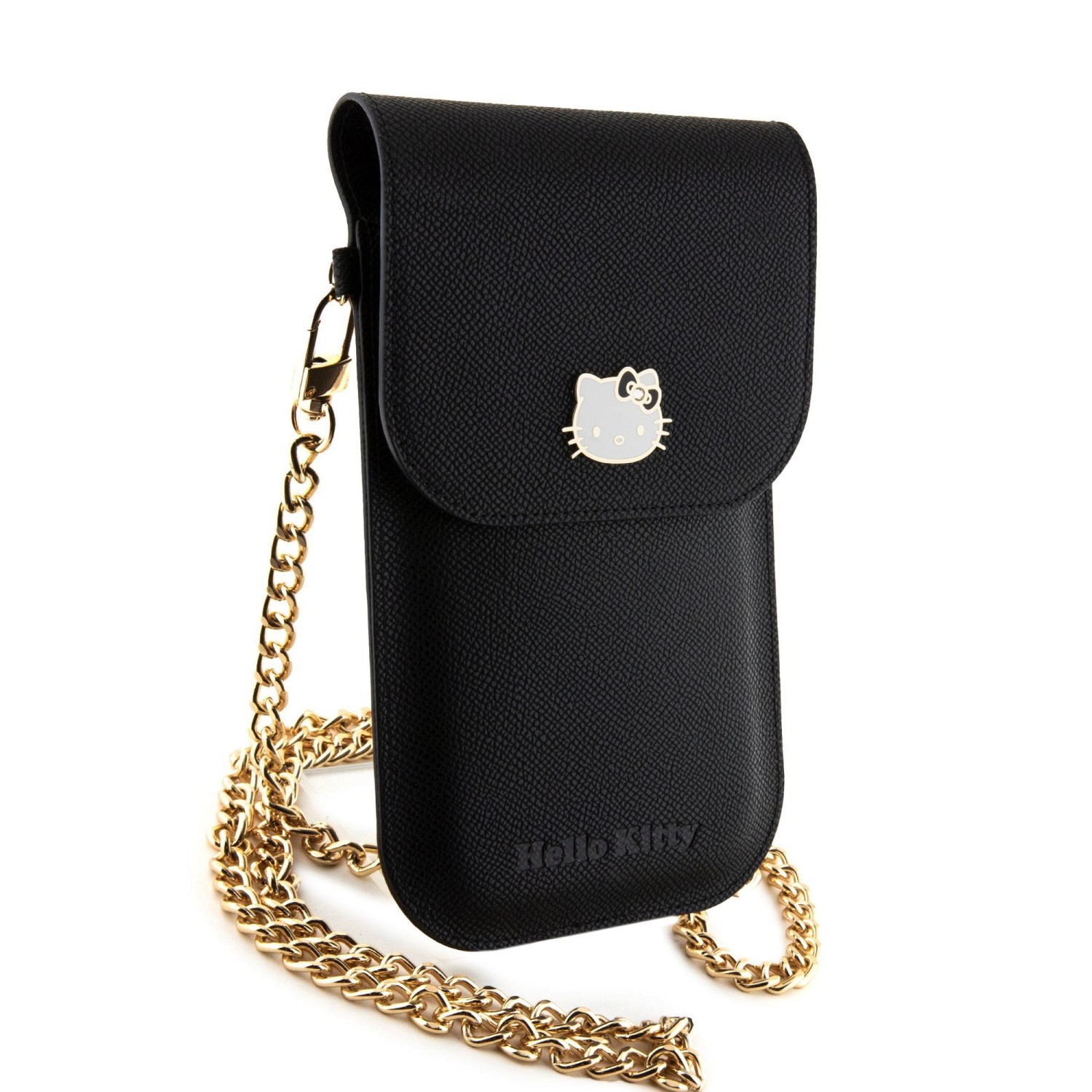 Hello Kitty PU Metal Logo Leather Wallet Phone Bag Black