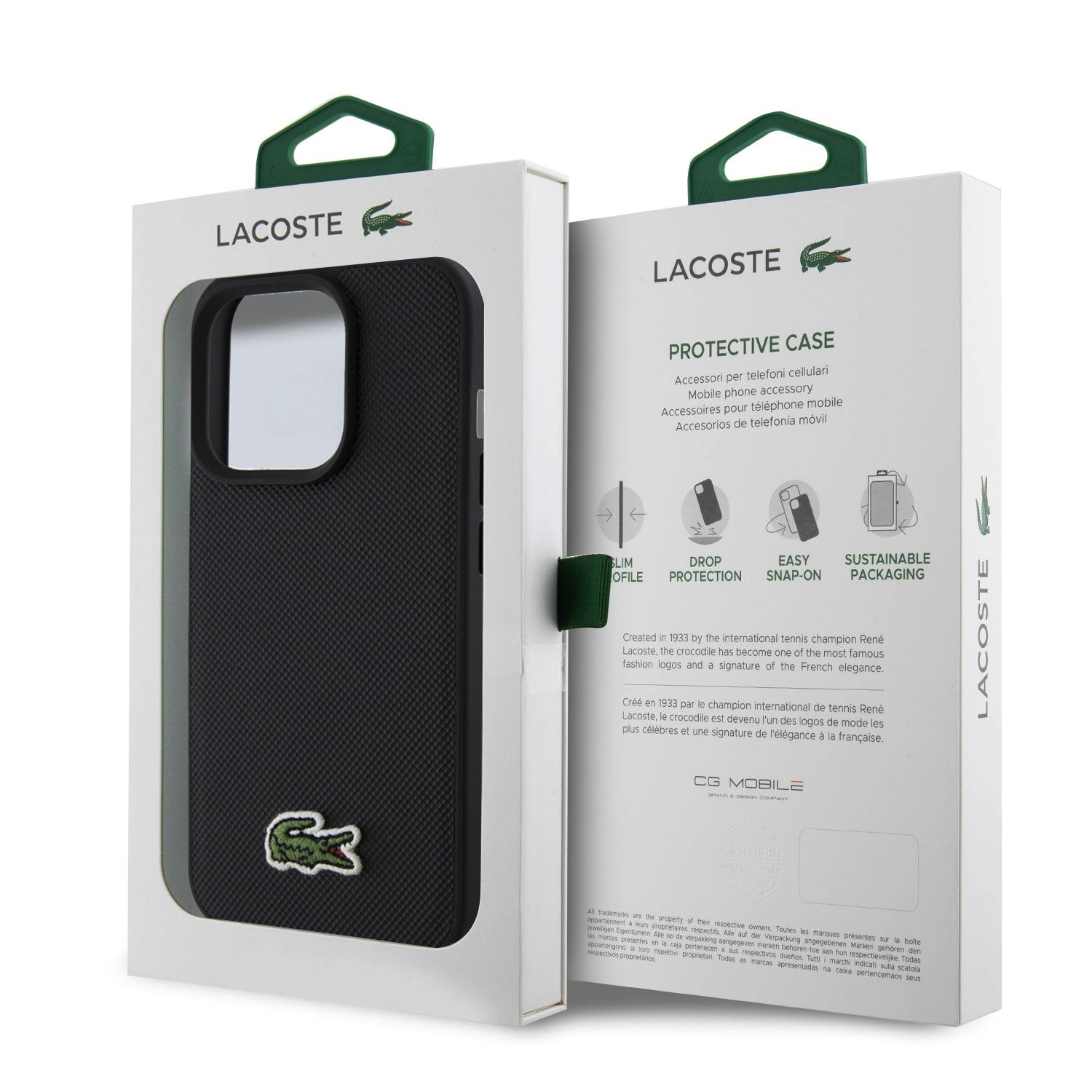 Lacoste Iconic Petit Pique Woven Logo Magsafe Zadní Kryt pro iPhone 15 Pro Max Black