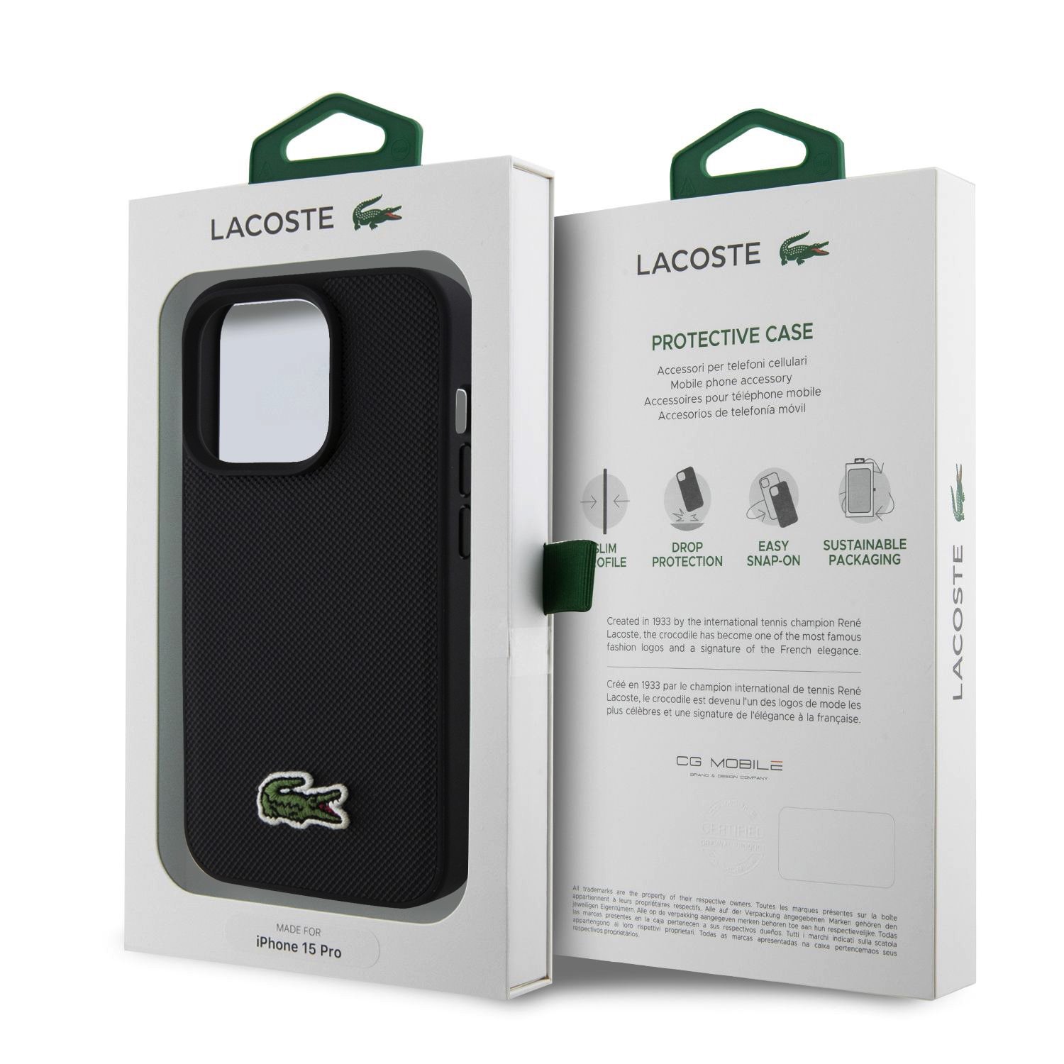 Lacoste Iconic Petit Pique Woven Logo Magsafe Zadní Kryt pro iPhone 15 Pro Black