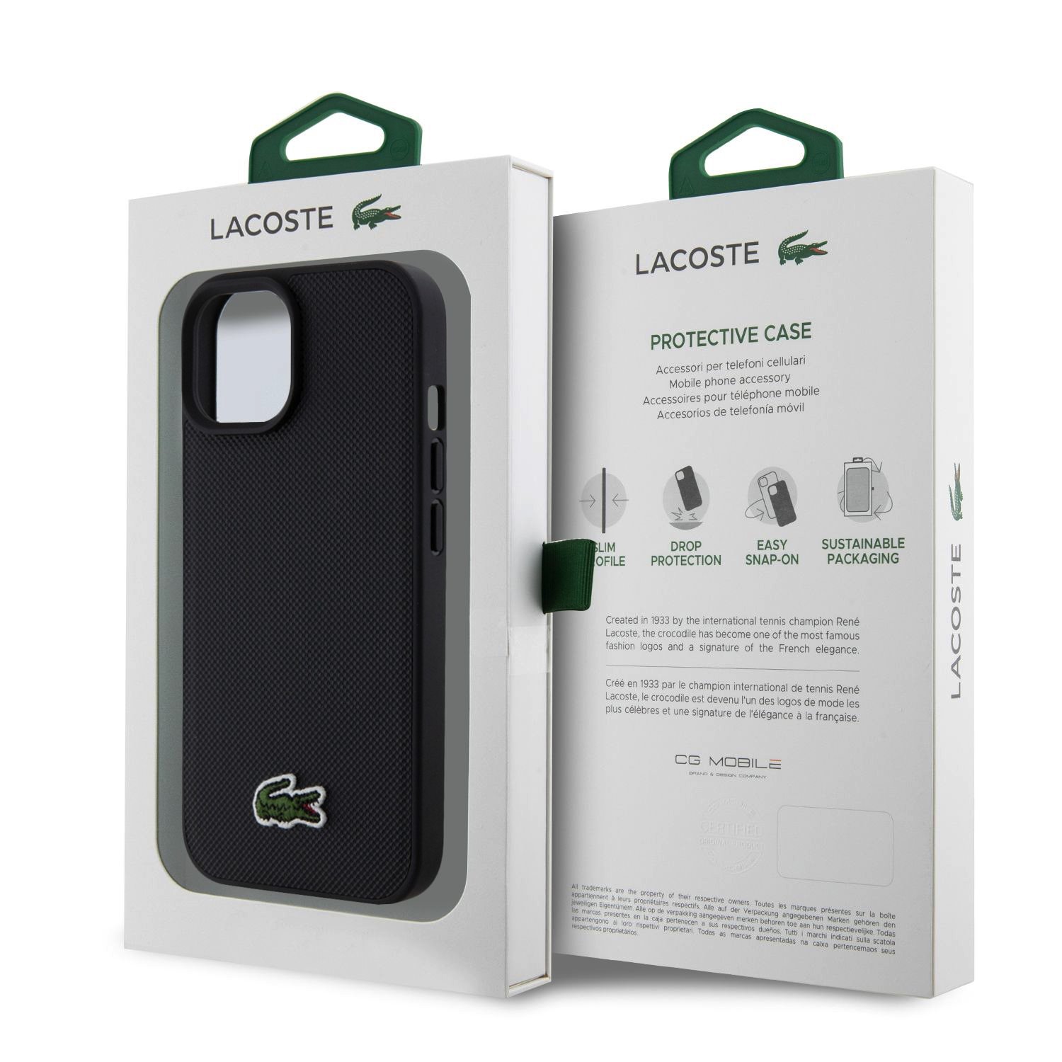 Lacoste Iconic Petit Pique Woven Logo Magsafe Zadní Kryt pro iPhone 15 Black