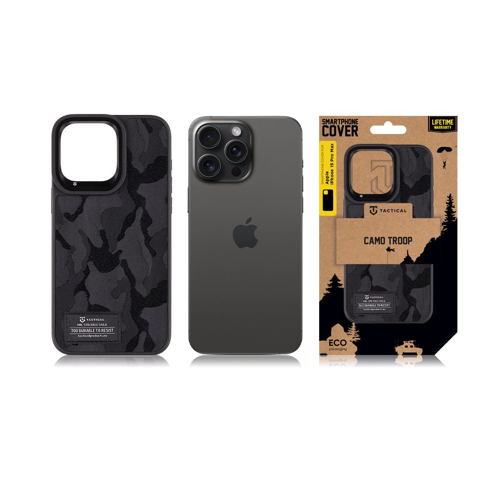 Tactical Camo Troop Kryt pro Apple iPhone 15 Pro Max Black