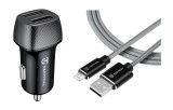 Tactical Field Plug Dual 12W + Tactical Fast Rope Aramid Cable USB-A/Lightning MFi 0.3m šedá